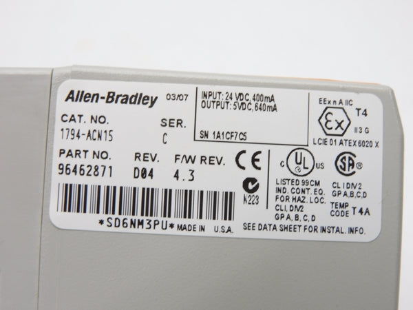 ALLEN BRADLEY 1794-ACN15 SER. C 24VDC F/W 4.3 NSMP