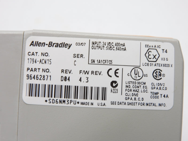 ALLEN BRADLEY 1794-ACN15 SER. C 24VDC F/W 4.3 NSMP
