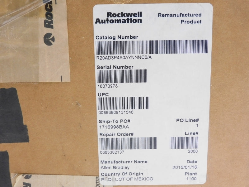 ALLEN BRADLEY 20AD3P4A0AYNNNC0 SER. A 432-528VAC 3.4A F/W 5.001 REMAN