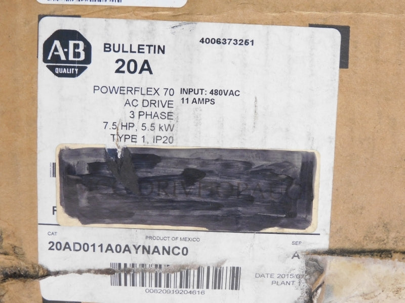 ALLEN BRADLEY 20AD011A0AYNANC0 SER. A F/W 5.001 480VAC 9.4A NSMP
