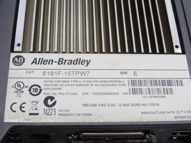 ALLEN BRADLEY 6181F-15TPW7 SER. E 100-240VAC 0.95-0.46A (NO KEY) UNMP