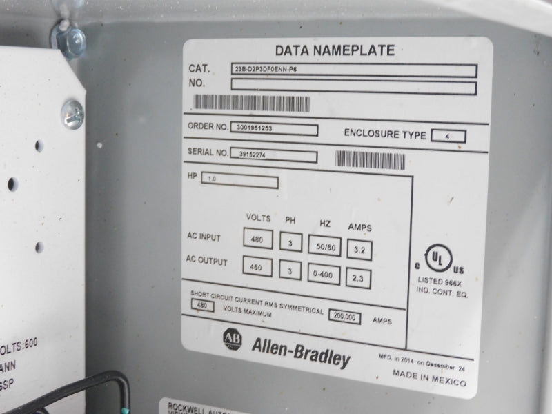 ALLEN BRADLEY 23B-D6P0DF0ENN-P6 SER. A 480VAC 6A NUPI
