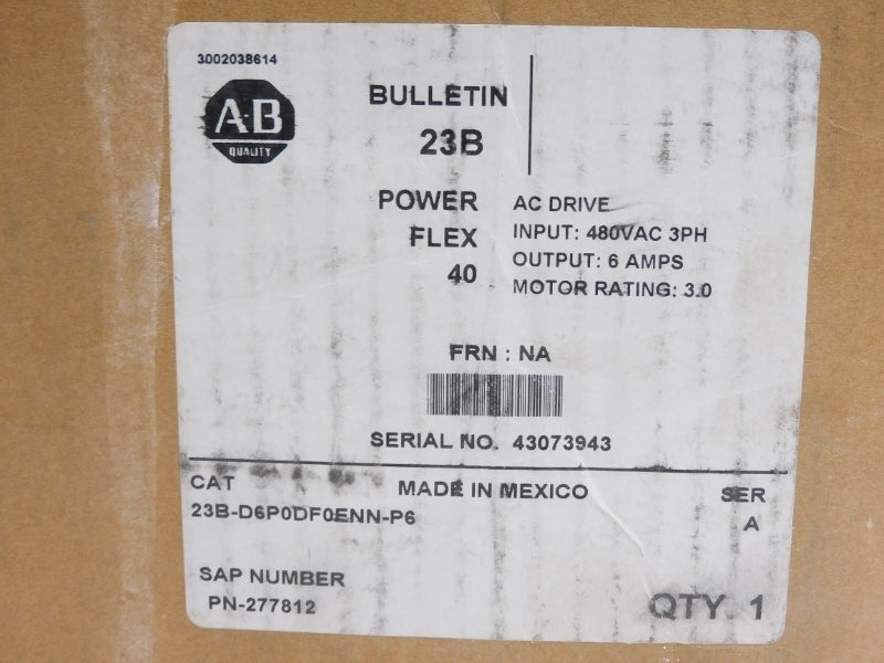 ALLEN BRADLEY 23B-D6P0DF0ENN-P6 SER. A 480VAC 6A NUPI