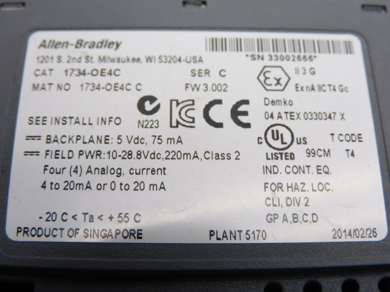 ALLEN BRADLEY 1734-OE4C SER. C 10-28.8VDC F/W 3.002 UNMP