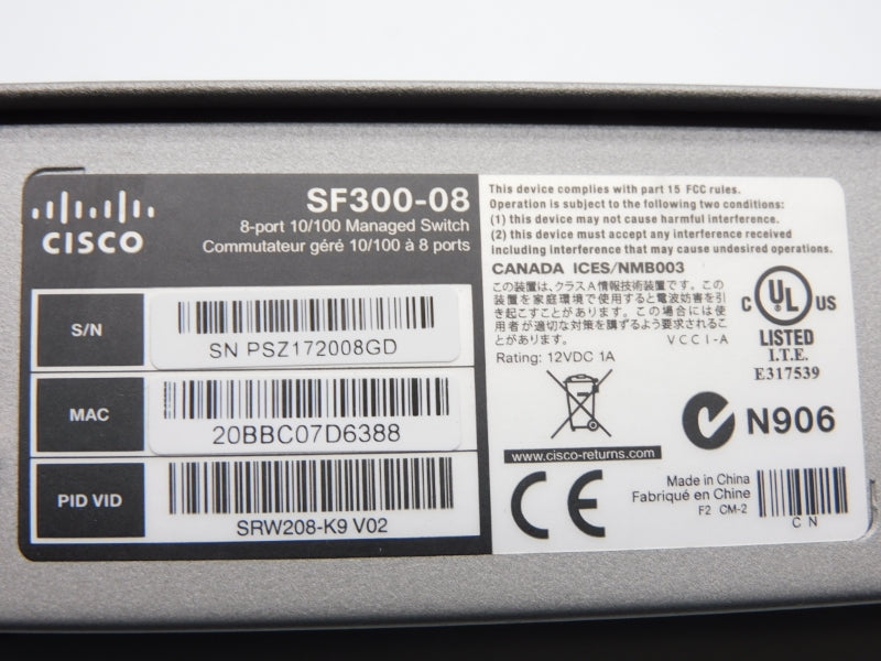 CISCO SF300-08 12VDC 1A NSNP