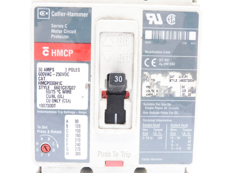 CUTLER HAMMER HMCP030H1C SER. C 600VAC 30A UNMP