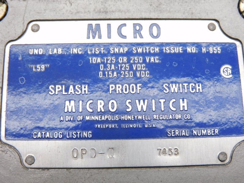 MICRO SWITCH OPD-Q 250VAC/DC 10A (GREY) UNMP