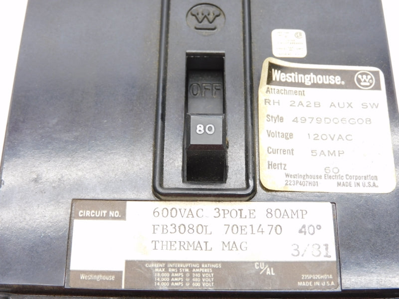 WESTINGHOUSE FB3080L 2A2B 600VAC 80A NSMP
