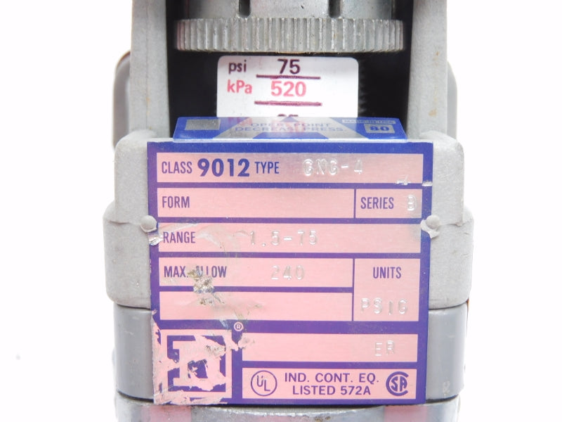SQUARE D 9012GNG-4 SER. B 1.5-75PSI NSNP