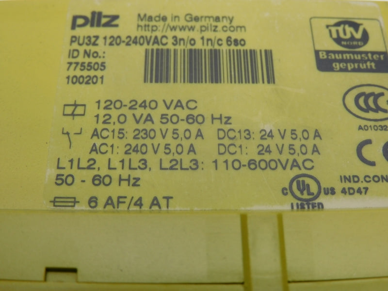 PILZ PU3Z-120-240VAC-3N/O-1N/C-6SO 775505 120-240VAC 5,0A NSMP