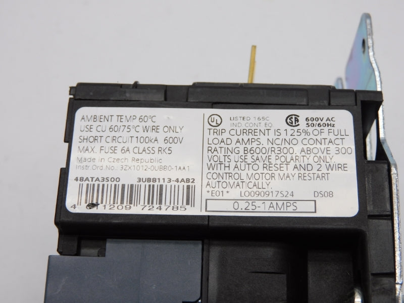 SIEMENS 3UB8113-4AB2 600V 0.25-1A (NO COVER) NSNP