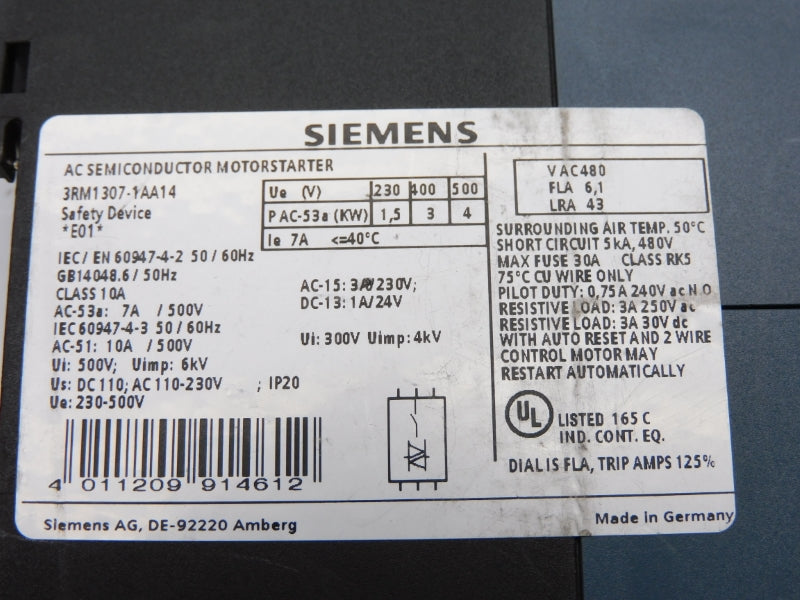 SIEMENS 3RM1307-1AA14 110-230VAC 10A NSNP
