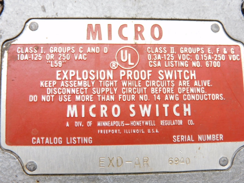 MICRO SWITCH EXD-AR 250VAC 10A (GREY) UNMP