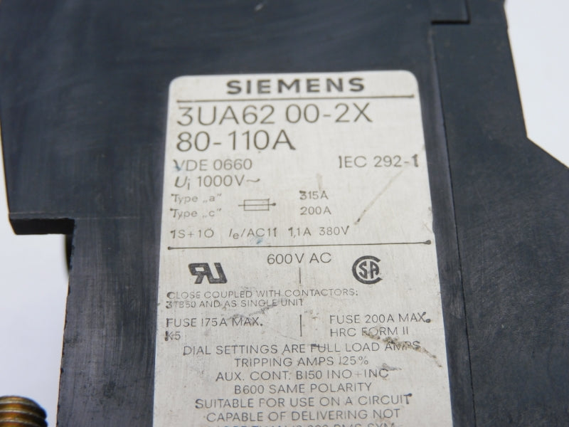 SIEMENS 3UA6200-2X 600VAC 80-110A UNMP