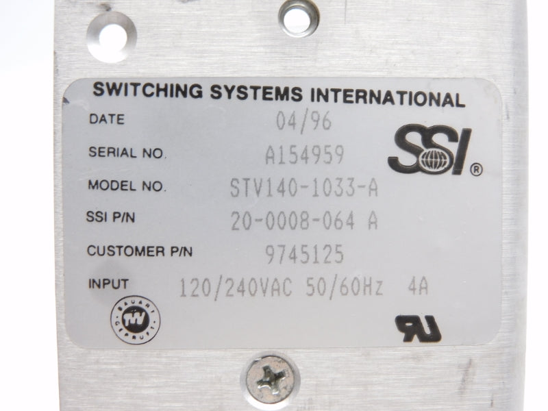SWITCHING SYSTEMS INTERNATIONAL STV140-1033-A 20-0008-064A 120/240VAC 4A UNMP