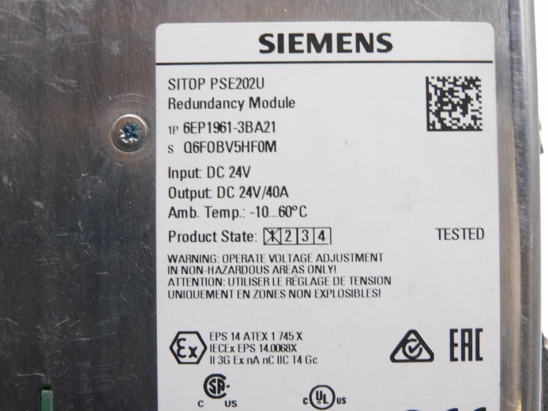 SIEMENS 6EP1961-3BA21 24VDC 40A (AS PICTURED) UNMP