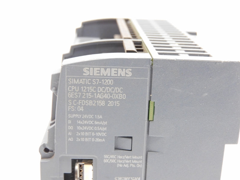 SIEMENS 6ES7215-1AG40-0XB0 24VDC 1.5A (NO DOOR/TERMINAL) UNMP
