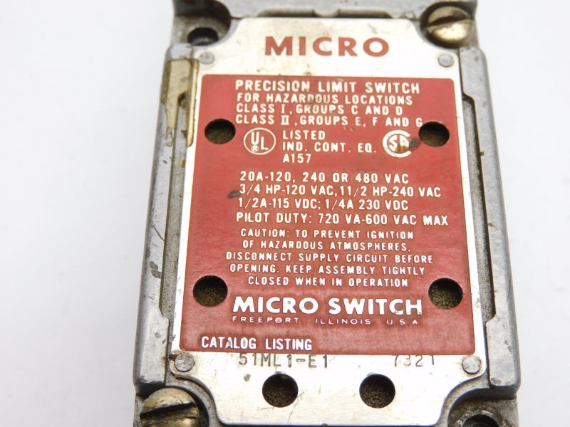 MICRO SWITCH 51ML1-E1 600VAC 20A (GREY) UNMP