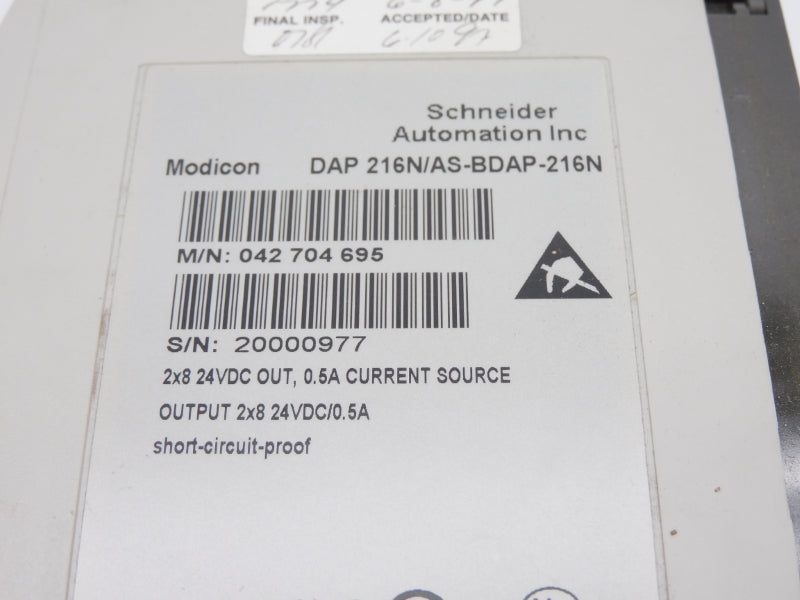 SCHNEIDER ELECTRIC DAP216N/AS-BDAP-216N 042704695 24VDC 0.5A UNMP