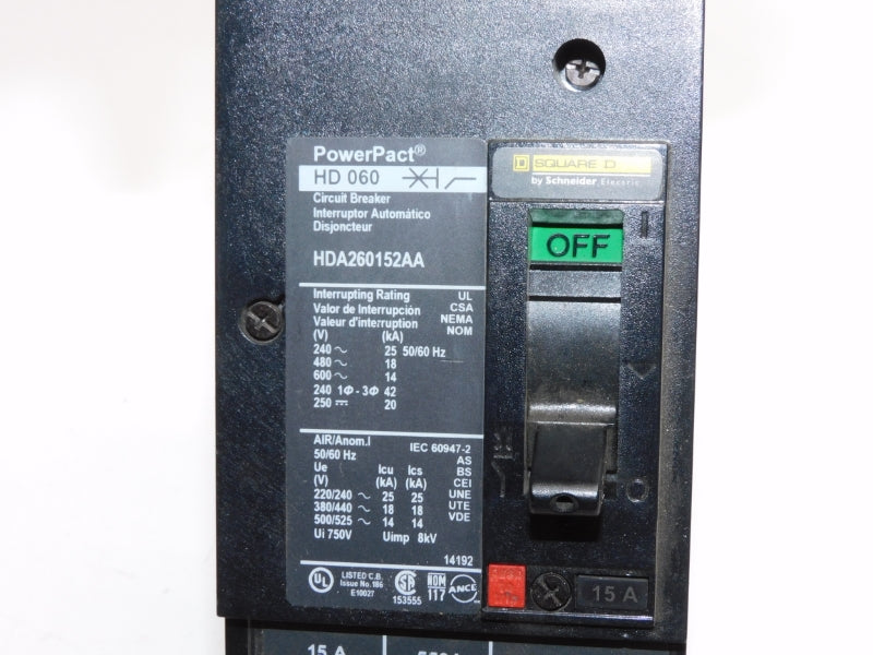 SQUARE D HDA260152AA 600V 15A UNMP
