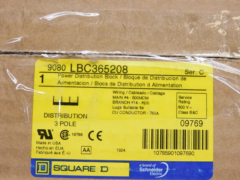 SQUARE D 9080LBC365208 SER. C 600V 760A NSMP