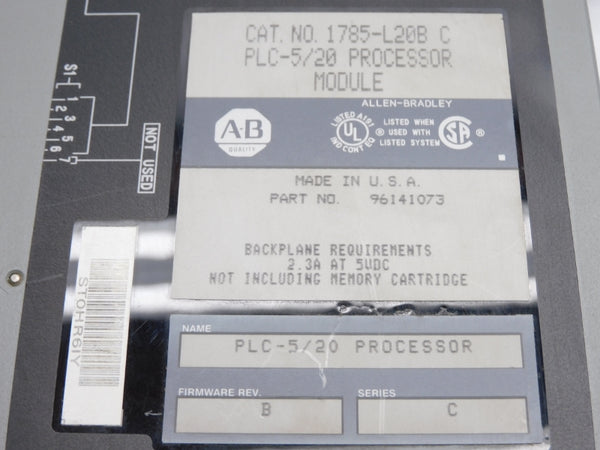 ALLEN BRADLEY 1785-L20B SER. C 5VDC 2.3A F/W B UNMP
