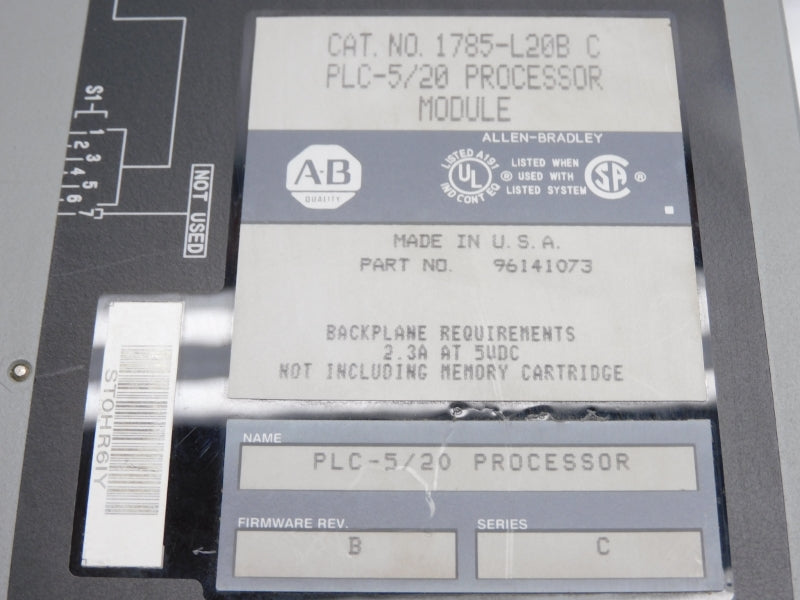 ALLEN BRADLEY 1785-L20B SER. C 5VDC 2.3A F/W B UNMP
