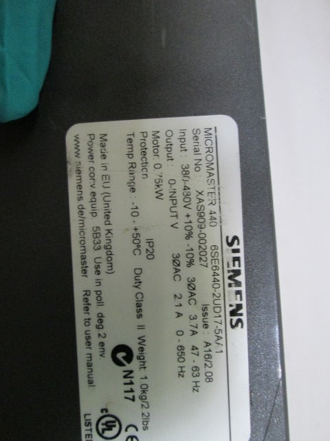 SIEMENS INVERTER 6SE6440-2UD17-5AA1 (AS PICTURED) *USED*