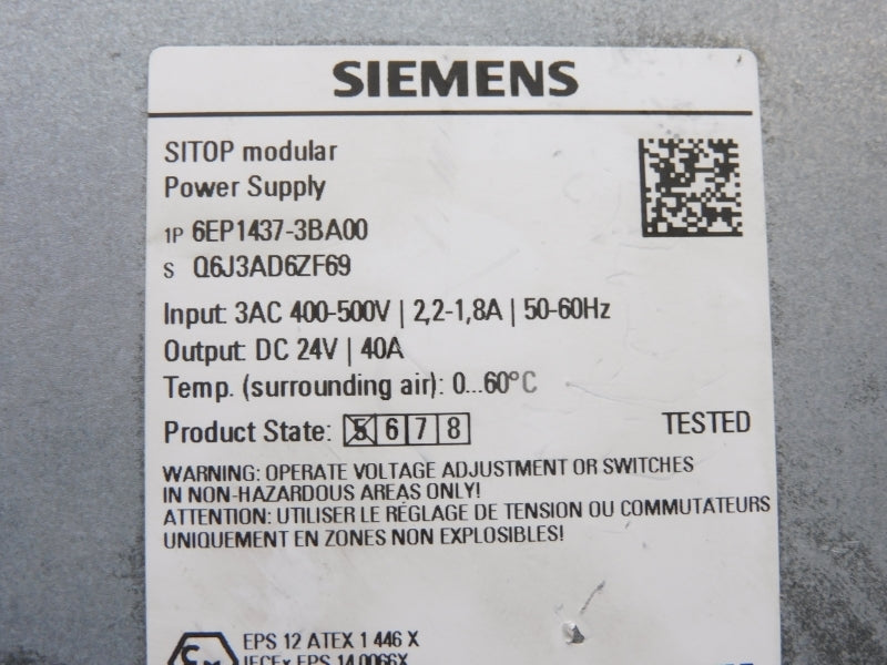 SIEMENS 6EP1437-3BA00 400-500V 2.2-1.8A (AS PICTURED) NSNP