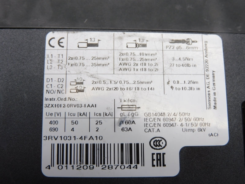 SIEMENS 3RV1031-4FA10 600V 28-40A NSNP