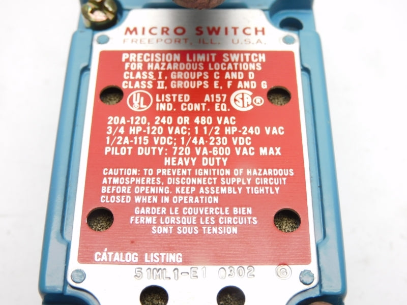 MICRO SWITCH 51ML1-E1 600VAC 20A NSMP