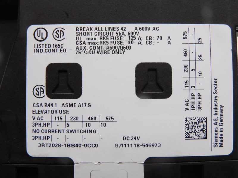 SIEMENS 3RT2028-1BB40-0CC0 24VDC UNMP