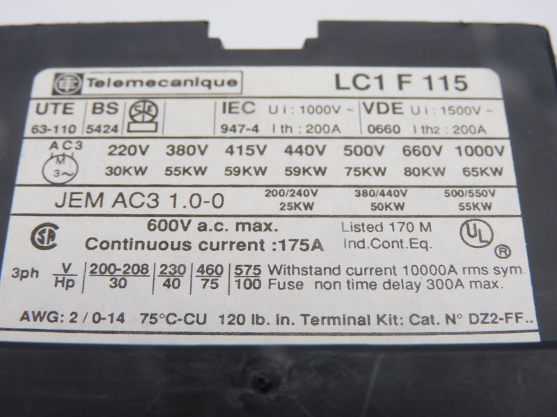 TELEMECANIQUE LC1F115 115-120V 100A UNMP