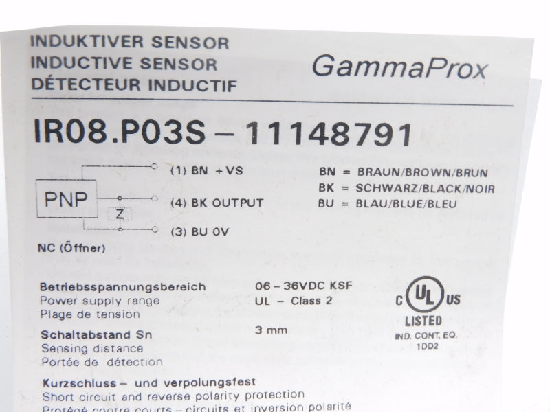 BAUMER ELECTRIC IR08.P03S-11148791 06-36VDC NSMP