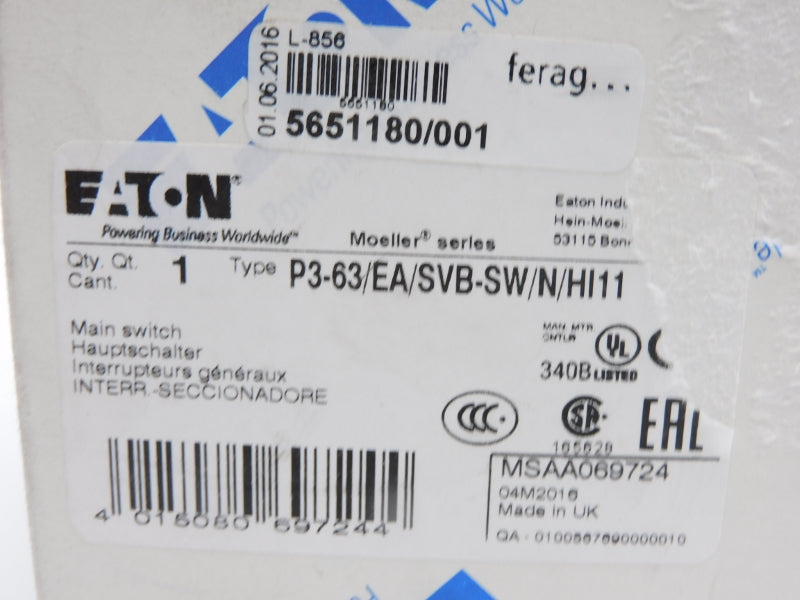 EATON P3-63/EA/SVB-SW/N/HI11 690V 63A NSMP