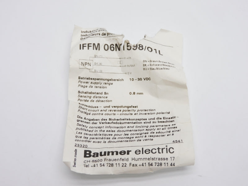 BAUMER ELECTRIC IFFM06N1598/01L 10-30VDC NSNP