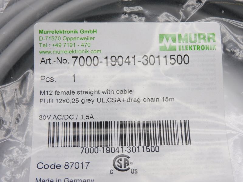 MURR ELEKTRONIK 7000-19041-3011500 30VAC/DC 1,5A 15M NSMP