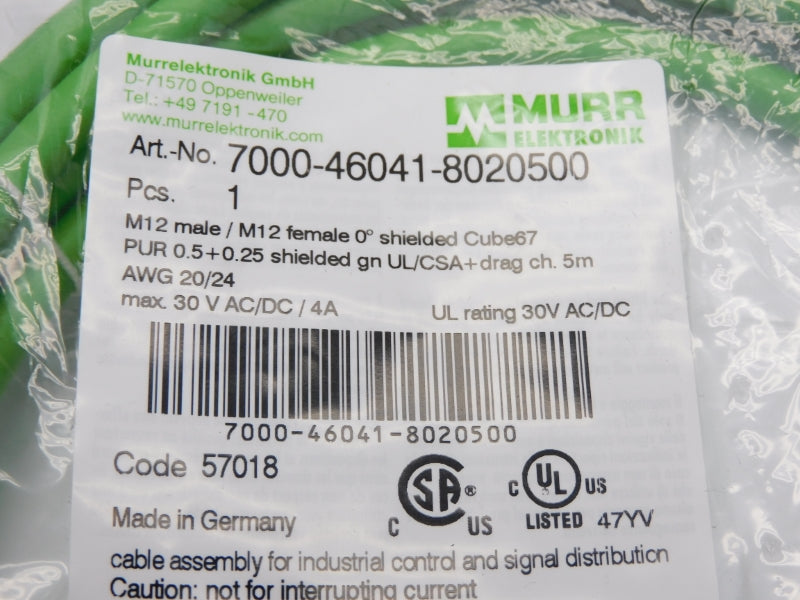 MURR ELEKTRONIK 7000-46041-8020500 30VAC/DC 4A 5M NSMP