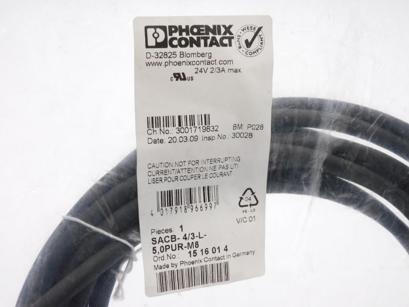 PHOENIX CONTACT SACB-4/3-L-5,0PUR-M8 1516014 24V 2/3A NSMP