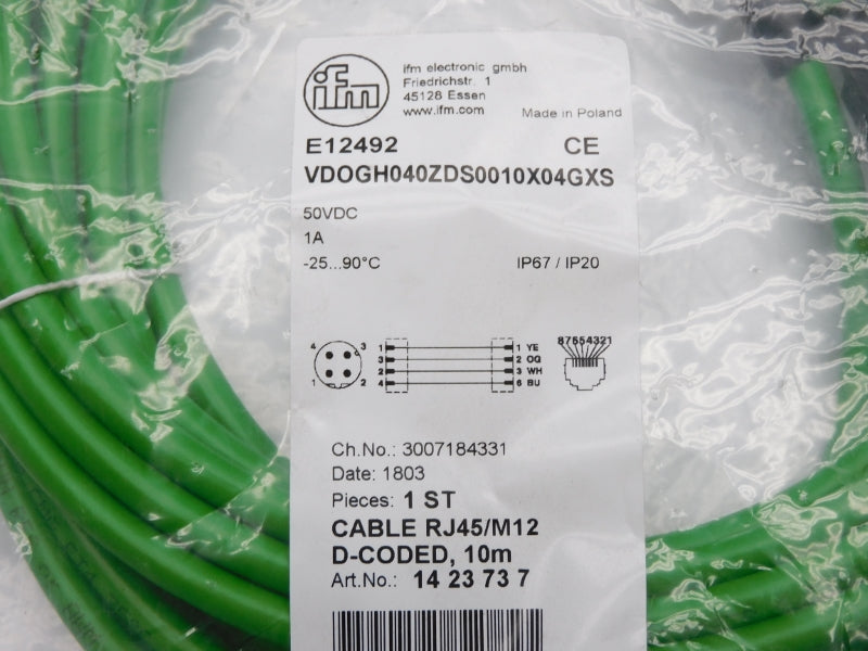 IFM EFECTOR VDOGH040ZDS0010X04GXS E12492 50VDC 1A 10M NSMP