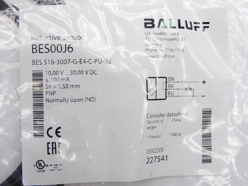 BALLUFF BES516-3007-G-E4-C-PU-02 BES00J6 10,00V-30,00VDC NSMP
