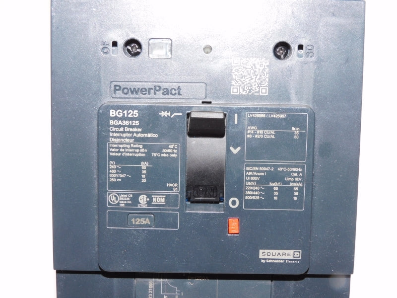 SQUARE D BGA36125 480V 125A UNMP