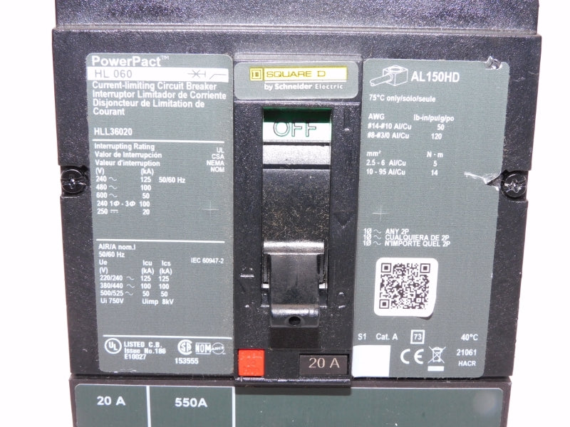 SQUARE D HLL36020 600V 20A NSNP