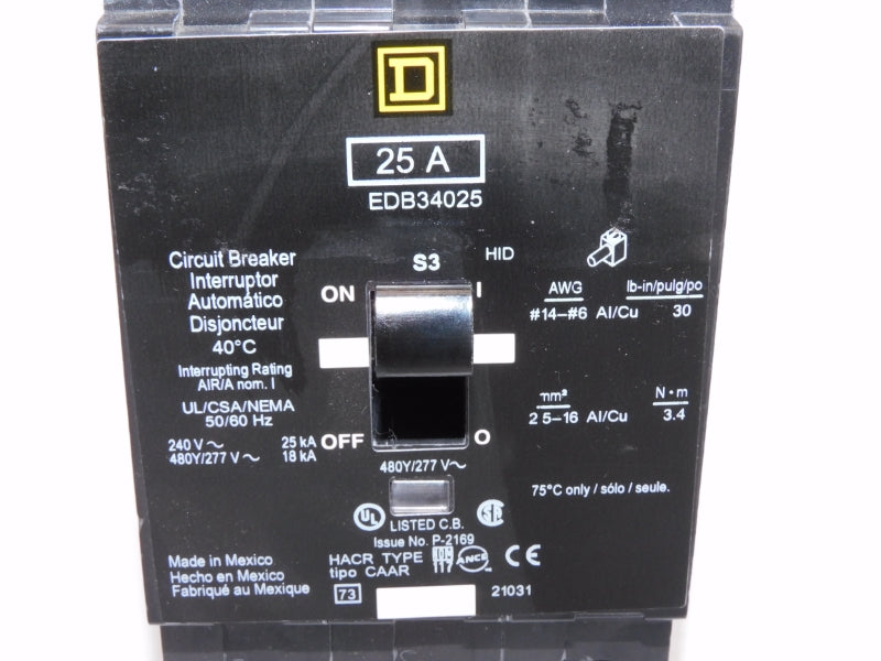 SQUARE D EDB34025 277V 25A UNMP