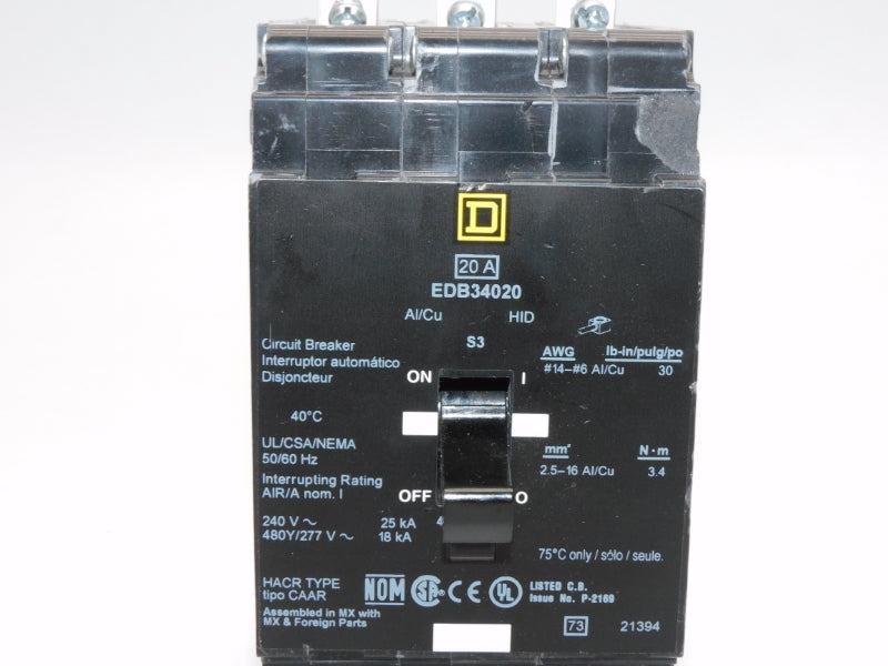 SQUARE D EDB34020 277V 20A (AS PICTURED) UNMP