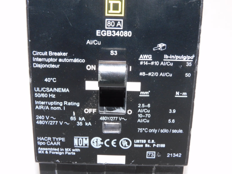 SQUARE D EGB34080 277V 80A UNMP