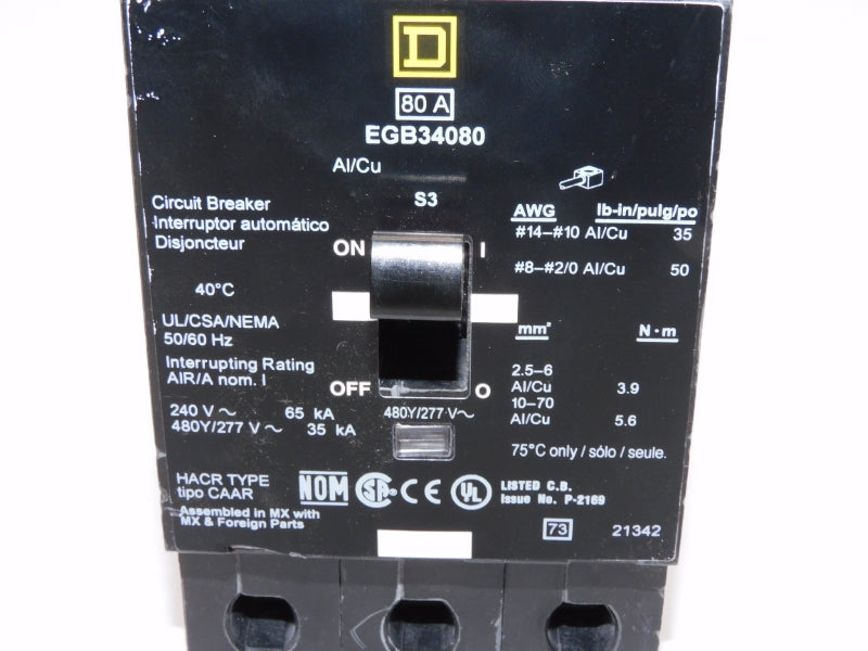 SQUARE D EGB34080 277V 80A (AS PICTURED) UNMP