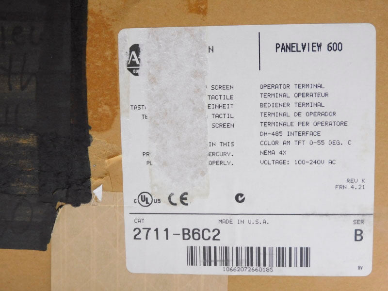 ALLEN BRADLEY 2711-B6C2 SER. B F/W 4.21 100-240VAC 0.6-.35A F/W 4.21 NSMP