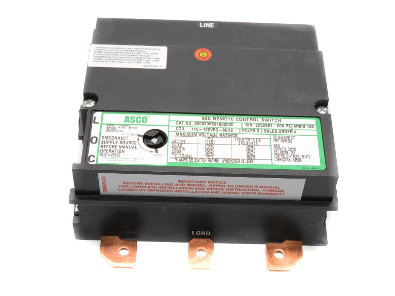 ASCO 0009200301003000 110-120V 100A NSMP