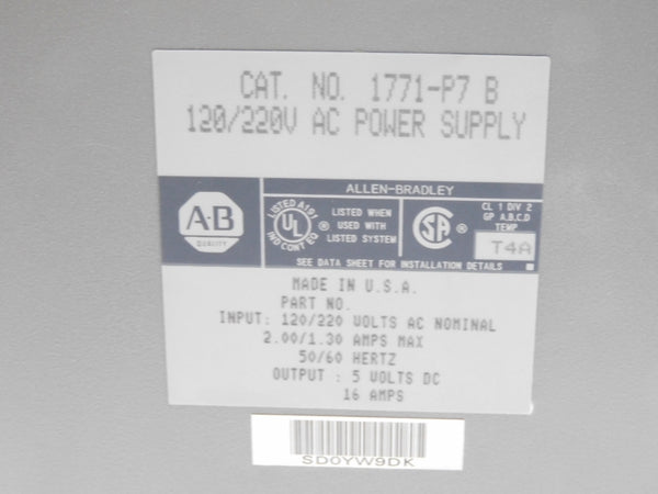 ALLEN BRADLEY 1771-P7 SER. B 120/220VAC 2.00/1.30A REMAN